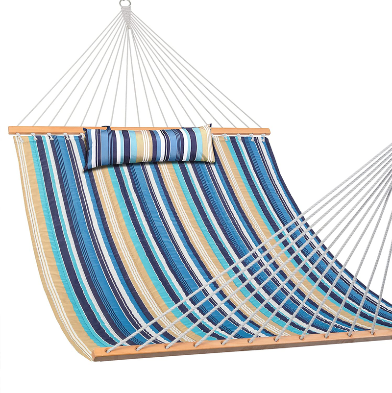 Lazy Daze 12 FT Double Quilted Fabric Hammock with Spreader Bars and Detachable Pillow, 2 Person Hammock for Outdoor Patio Backyard Poolside, 450 LBS Weight Capacity, Dark Cream Home & Garden > Lawn & Garden > Outdoor Living > Hammocks Lazy Daze Hammocks Beaches Stripe  