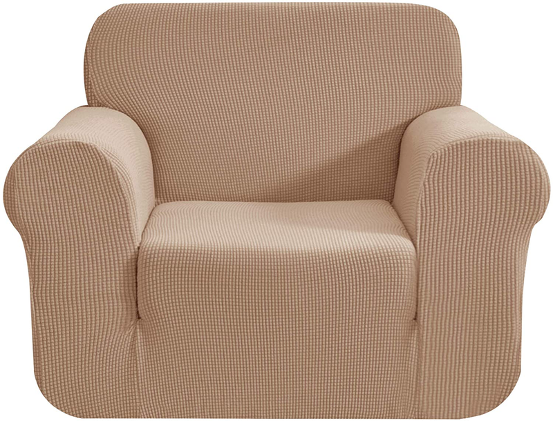 CHUN YI Stretch Sofa Slipcover 1-Piece Couch Cover, 3 Seater Coat Soft With Elastic, Checks Spandex Jacquard Fabric, Large, Black Home & Garden > Decor > Chair & Sofa Cushions CHUN YI Camel Small 