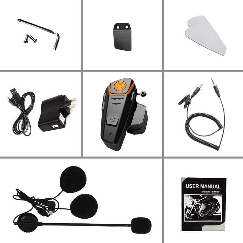 Motorcycle Bluetooth Headset, BT-S2 Motorbike Helmet Intercom up to 3 Riders 1000M Helmet Communication System Supports Handsfree/Stereo Music/FM/GPS/ MP3 (Boom Microphone,Single)  HuanGou   