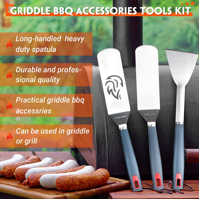 Griddle BBQ Grill Accessories for Blackstone, BBQ Grill Tools Accessories with Extra Long Griddle Spatula and Scraper, Flat Top Grill Accessories Great for Outdoor Cooking and Camping Sporting Goods > Outdoor Recreation > Camping & Hiking > Camping Tools GYYSHH   