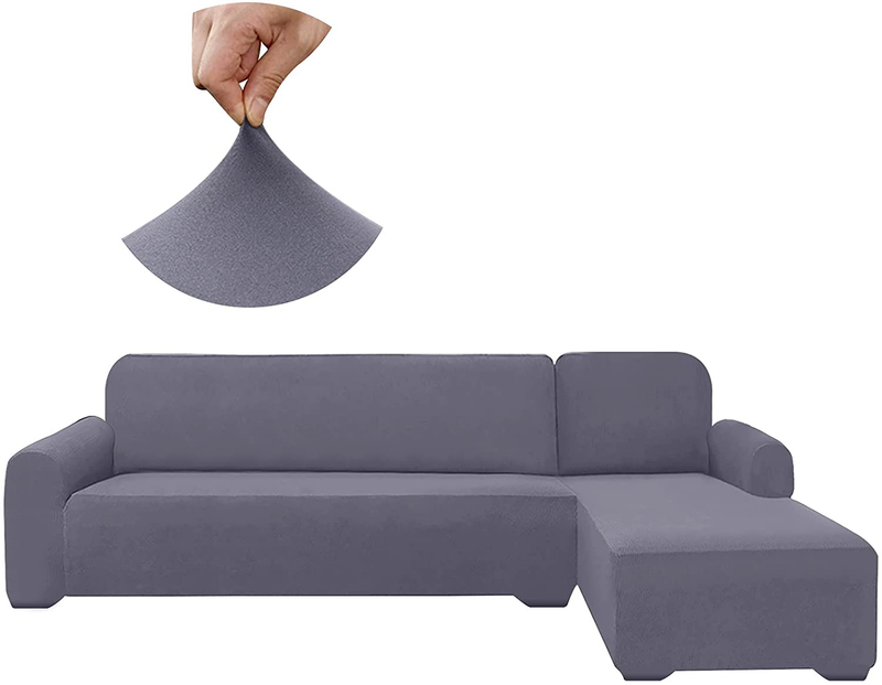 HDCAXKJ Sectional Couch Covers Super Stretch Water Resistance L Shape Sofa Cover Universal 2 Piece Thick L-Shaped Slipcovers Set Living Room Anti Slip Dogs Pet Furniture Protector (Gray, Large) Home & Garden > Decor > Chair & Sofa Cushions HDCAXKJ Light Gray Large 