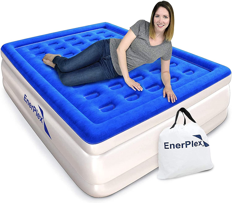 Enerplex Queen Air Mattress for Camping, Home & Travel - 16 Inch Double Height Inflatable Bed with Built-In Dual Pump - Durable, Adjustable Blow up Mattress - Easy to Inflate/Quick Set Up