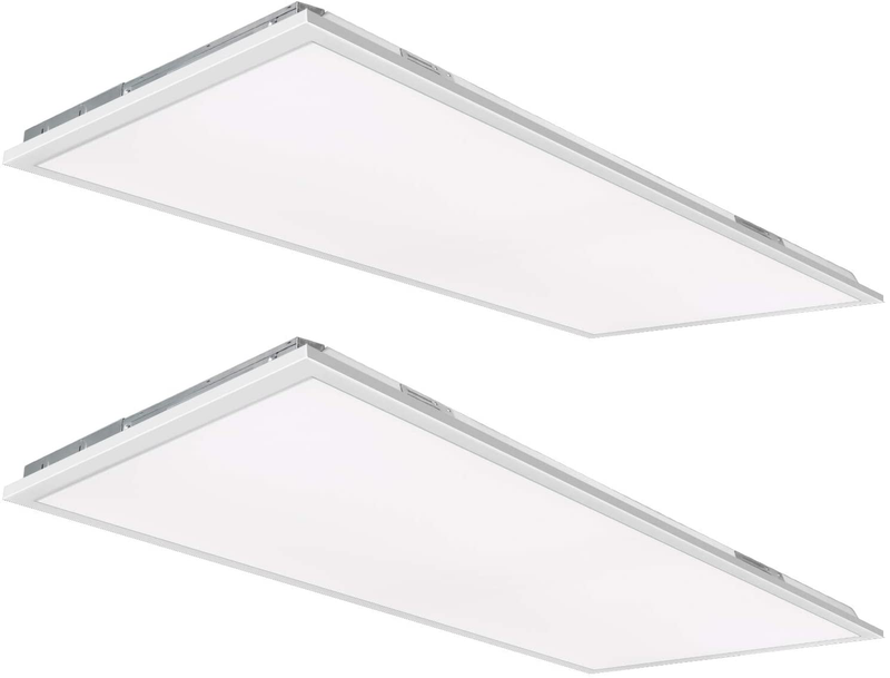 Hykolity 2X4 FT White LED Flat Panel Troffer Light, 50W 5000K Recessed Back-Lit Drop Ceiling Light, 5500Lm Lay in Fixture for Office, 0-10V Dimmable, 3-Lamp F32T8 Fixture Replacement, 2 Pack