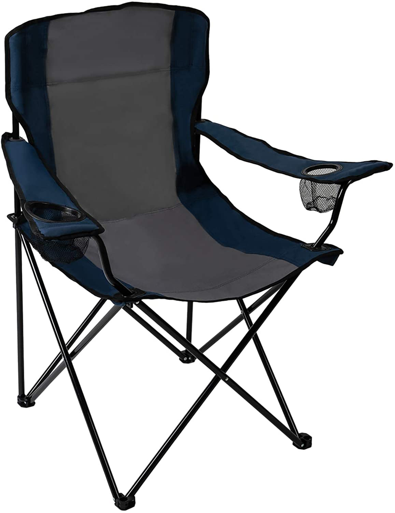 Pacific Pass Full Back Quad Chair for Outdoor and Camping with Cooler and Cup Holder, Carry Bag Included, Supports 300Lbs, Middle, Black Sporting Goods > Outdoor Recreation > Camping & Hiking > Camp Furniture Pacific Pass Blue/Gray Dual Cup Holders 