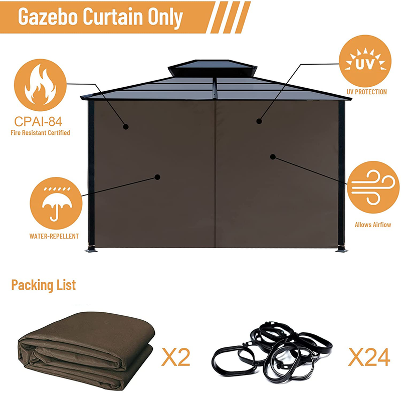 Gazebo Universal Replacement Privacy Curtain - Viragzas 10'x12' Gazebo Canopy 2-Panel Side Wall with Zipper (10'x12', Brown) Home & Garden > Lawn & Garden > Outdoor Living > Outdoor Structures > Canopies & Gazebos Viragzas   