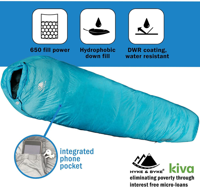 Hyke & Byke Snowmass 650 Fill Power Duck down 0 Degree Backpacking Sleeping Bag for Adults Cold Weather Sleeping Bag - Synthetic Base - Ultra Lightweight 3 Season Camping Sleeping Bags for Kids Too Sporting Goods > Outdoor Recreation > Camping & Hiking > Sleeping BagsSporting Goods > Outdoor Recreation > Camping & Hiking > Sleeping Bags Hyke & Byke   