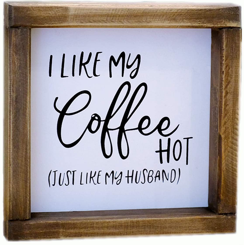 Lavender Inspired I Like My Coffee Hot, Just Like My Husband-Funny Coffee Signs for Kitchen Decor-Farmhouse Coffee Bar Decor Signs -Tiered Tray Signs-Rustic Coffee Sign with Funny Quote-, 7x7