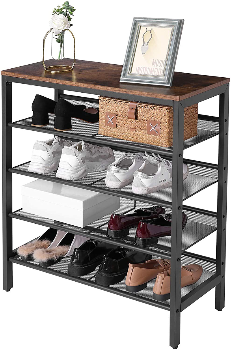 HOOBRO Shoe Rack, 5-Tier Shoe Storage Unit Flat & Slant Adjustable Shoe Organizer Shelf for 16 Pairs, Durable and Stable, for Entryway, Hallway, Closet, Dorm Room, Industrial, Rustic Brown BF01XJ01