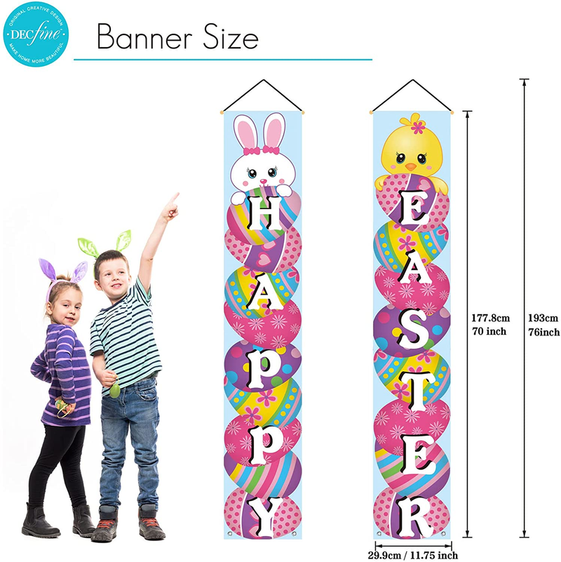 Easter Egg Banner Decorations Easter Décor Indoor &Outdoor Happy Easter Bunny Chick Signs for Front Door,Yard, Porch Garden, Exterior Kids Party (Easter Bunny Chick)