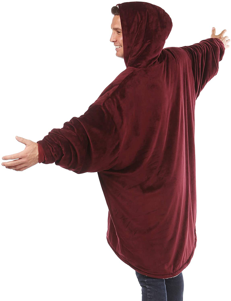 THE COMFY Original | Oversized Microfiber & Sherpa Wearable Blanket, Seen on Shark Tank, One Size Fits All Burgundy