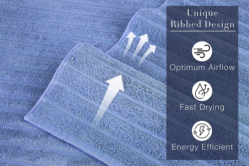 Classic Turkish Towels Luxury Ribbed Bath Towels - Soft Thick Jacquard Woven 6 Piece Bath Set Made with 100% Turkish Cotton (Blue)