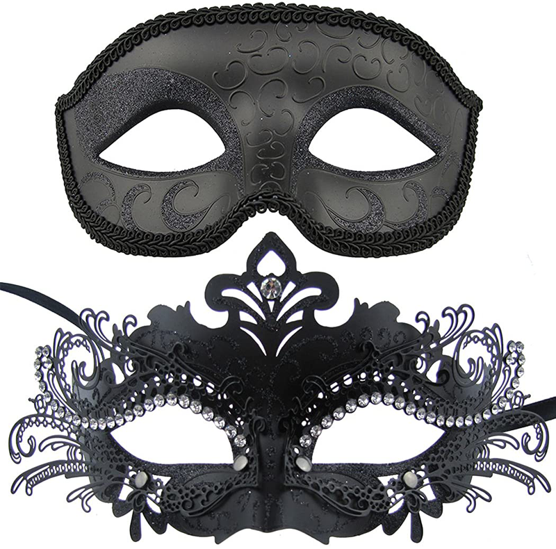 Couple Masquerade Metal Masks Venetian Halloween Costume Mask Mardi Gras Mask Apparel & Accessories > Costumes & Accessories > Masks Coddsmz Black+black  