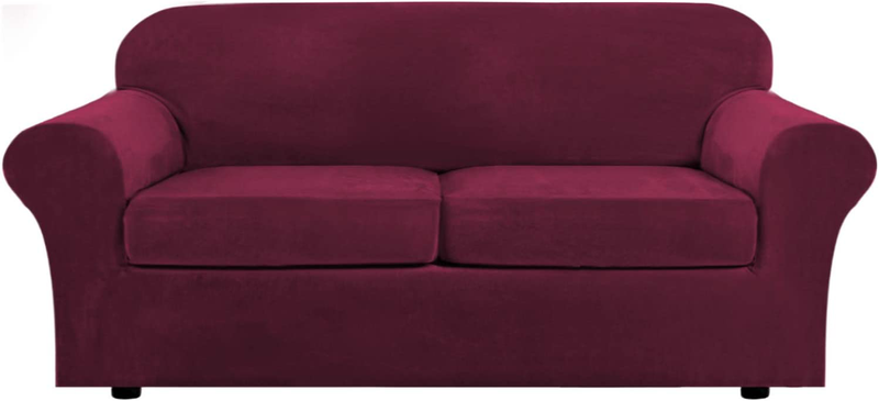 Real Velvet Plush 3 Piece Stretch Sofa Covers Couch Covers for 2 Cushion Couch Loveseat Covers (Base Cover Plus 2 Individual Cushion Covers) Feature Thick Soft Stay in Place (Medium Sofa, Ivory) Home & Garden > Decor > Chair & Sofa Cushions H.VERSAILTEX Wine/Burgundy Large 