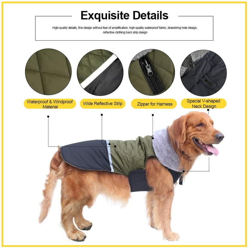 EMUST Reversible Dog Coat, Windproof Waterproof Dog Jacket for Cold Weather, Warm Dog Winter Clothes Apparel for Small Medium Large Dogs