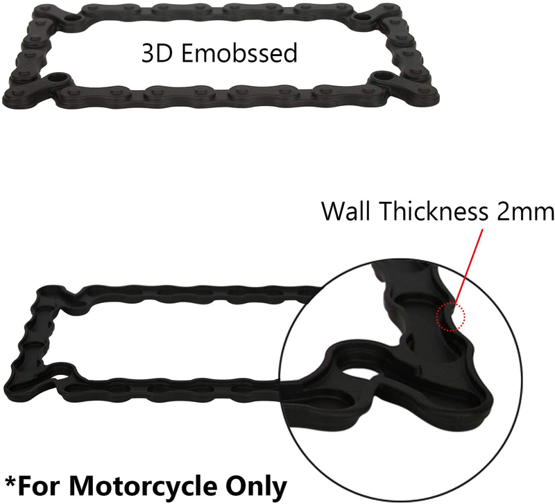 TC Sportline LPF245-BK 3D Bike Chain Style Zinc Metal Matte Black Finished Motorcycle License Plate Frame