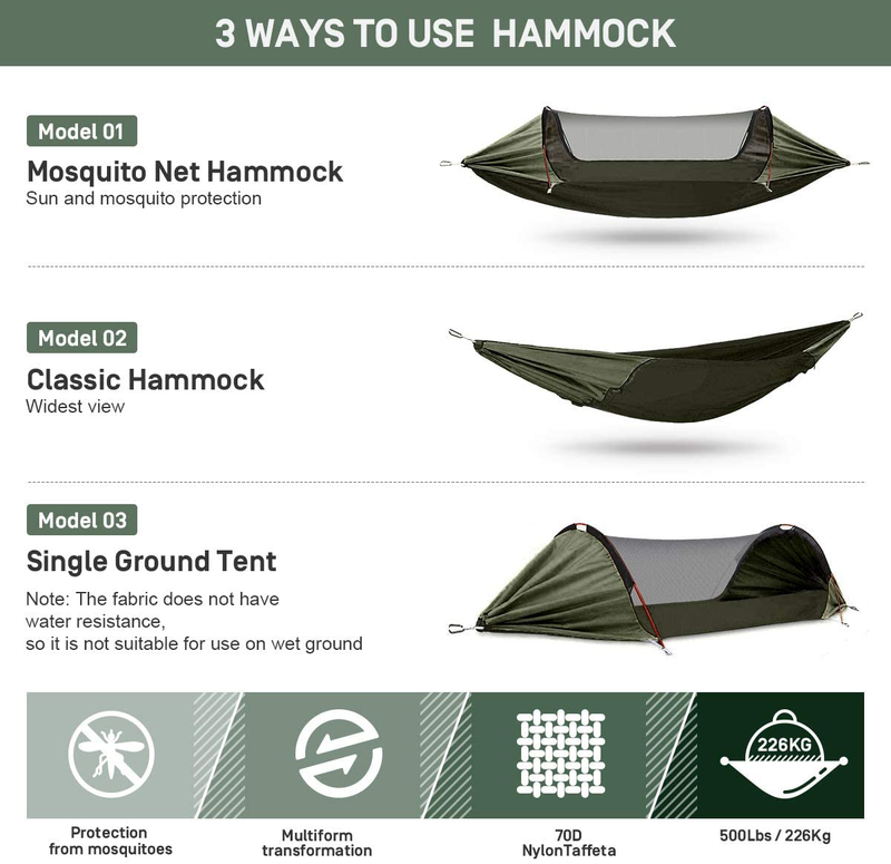 ETROL Camping Hammock, Double & Single Hammock with Mosquito Net,Upgrade 3 in 1 Function Portable Hammock for Indoor Outdoor Hiking Patio Travel - 2 Tree Straps,2 Carabiners,2 Aluminium Bent Poles Home & Garden > Lawn & Garden > Outdoor Living > Hammocks ETROL   