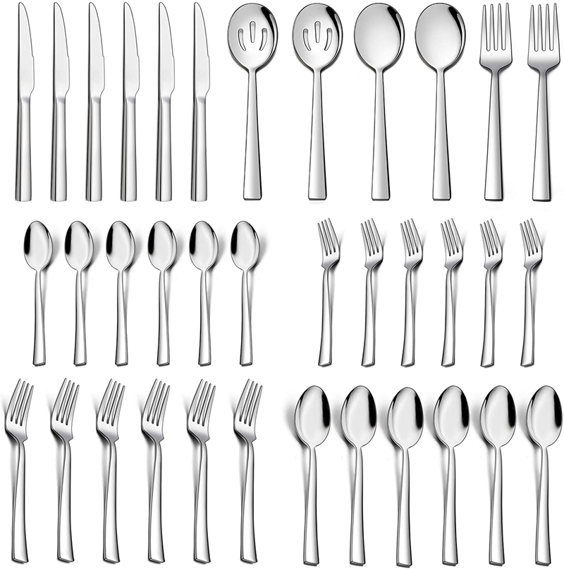 Homikit 36-Piece Silverware Flatware Set with Serving Utensils, Stainless Steel Square Cutlery Set for 6, Eating Utensils Includes Fork Spoon Knife, Dishwasher Safe Home & Garden > Kitchen & Dining > Tableware > Flatware > Flatware Sets Homikit 36  