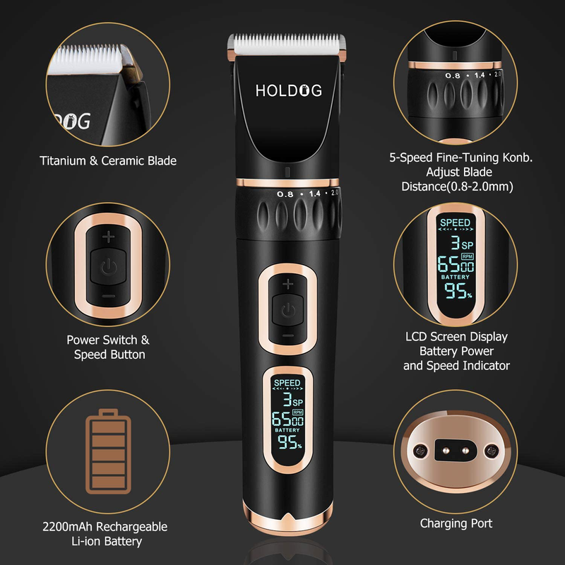 Dog Clippers Professional Heavy Duty Dog Grooming Clipper 3-Speed Low Noise High Power Rechargeable Cordless Pet Grooming Tools for Small & Large Dogs Cats Pets with Thick & Heavy Coats Animals & Pet Supplies > Pet Supplies > Cat Supplies HOLDOG   