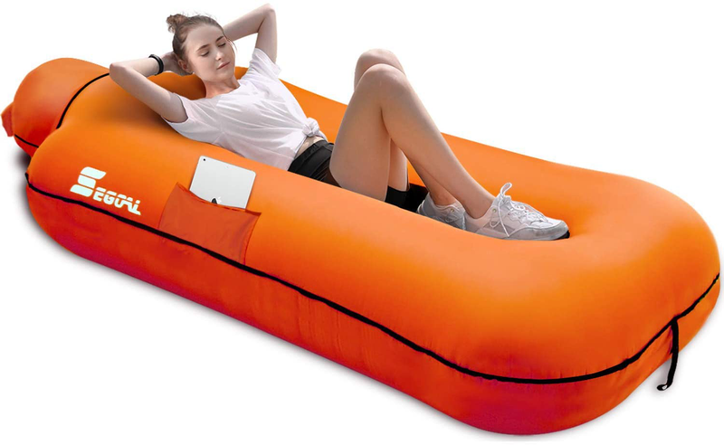 SEGOAL Ergonomic Inflatable Lounger Beach Bed Camping Chair Air Sofa Couch Hammock with Pillow, Waterproof Anti-Air Leaking Single Layer Nylon Fabric for Hiking Travel Beach Park, No Pump Required Sporting Goods > Outdoor Recreation > Camping & Hiking > Camp Furniture SEGOAL Orange B  