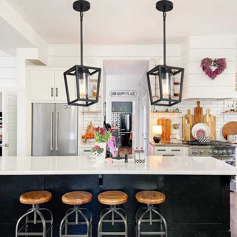 SGLfarmty Pendant Lighting for Kitchen Island, Cage Hanging Light Fixtures, Black Pendant Lights with Durable Glass Shade for Dining Room & Kitchen,Black Home & Garden > Lighting > Lighting Fixtures SGLfarmty   
