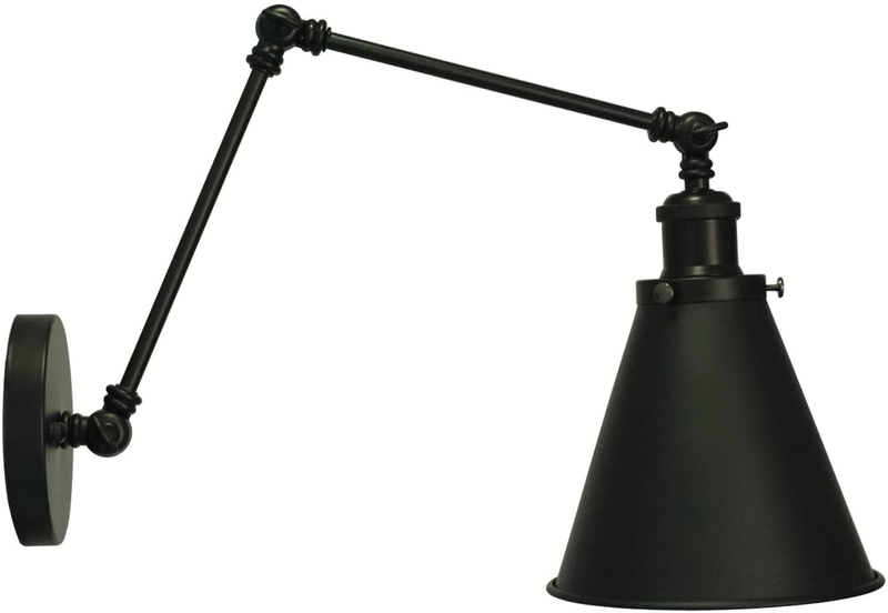 Industrial Black Wall Sconce Swing Arm Angle Adjustable Swing Arm Vintage Wall Mount Light Sconces Wall Lamp Set of 2