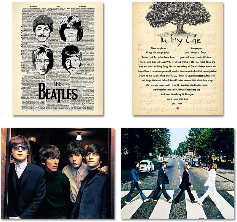 Rock Band Poster - Set of 4 Panels UNFRAMED Vintage Canvas Prints Cool Wall Art 8*10" Music Posters Band Posters Dictionary Inspirational Wall Art Beatles Gifts for Men Women Music and Rock N Roll Fans Home & Garden > Decor > Artwork > Posters, Prints, & Visual Artwork Arredamenti   