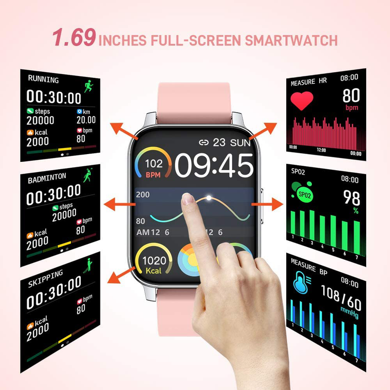 Smart Watch for Women 1.69" Touch Screen Fitness Tracker Watch IP67 Waterproof Smartwatch with Heart Rate and Sleep Monitor, Step Counter Sport Running Watch for Android and iOS(Pink) Apparel & Accessories > Jewelry > Watches choosice   