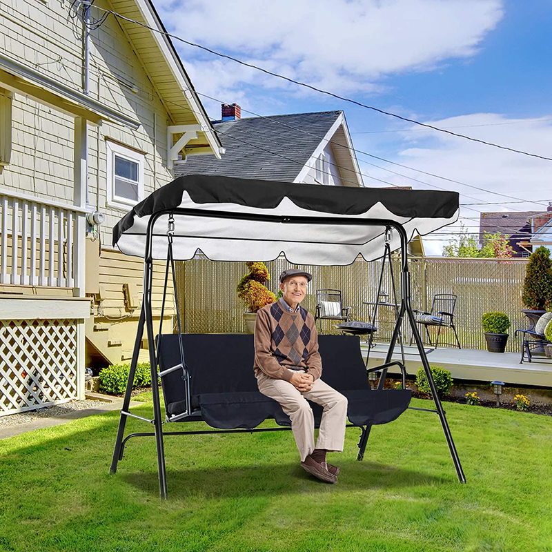 Persever Patio Swing Canopy Replacement Cover, Garden Swing Canopy Top Cover, Swing Chair Awning, Unique Velcro Design Windproof Black 77"x43"x5.9"