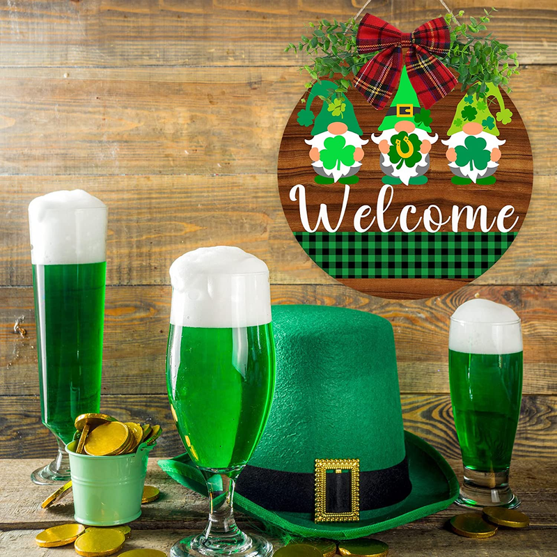 St Patrick'S Day Welcome Sign for Front Door - 12 Inch Green Plaid Irish Art Wooden Front Door Wall Decor, Welcome Home Sign Decoration Outdoor Indoor Arts & Entertainment > Party & Celebration > Party Supplies OLWJIFZT   