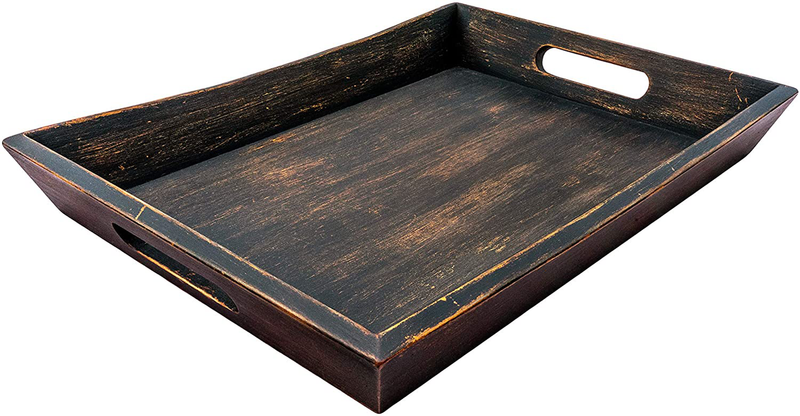 EZDC Wooden Tray, Coffee Table Tray, Ottoman Tray Dark Brown 16 x 12” Modern Aesthetic Decorative Serving Tray with Handles for Drinks and Food Home & Garden > Decor > Decorative Trays EZDC Standard 16 x 12 x 2"  
