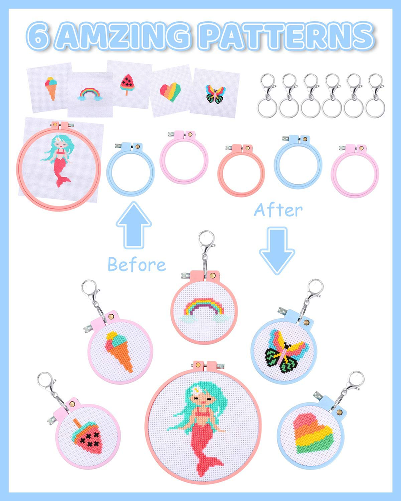 Pllieay 6 PCS Cross Stitch Beginner Kit for Kids, Starter Cross Kit Sewing Set with Instructions for Backpack Charms, Ornaments and Needle Craft Arts & Entertainment > Hobbies & Creative Arts > Arts & Crafts > Art & Crafting Tools > Craft Measuring & Marking Tools > Stitch Markers & Counters Pllieay   