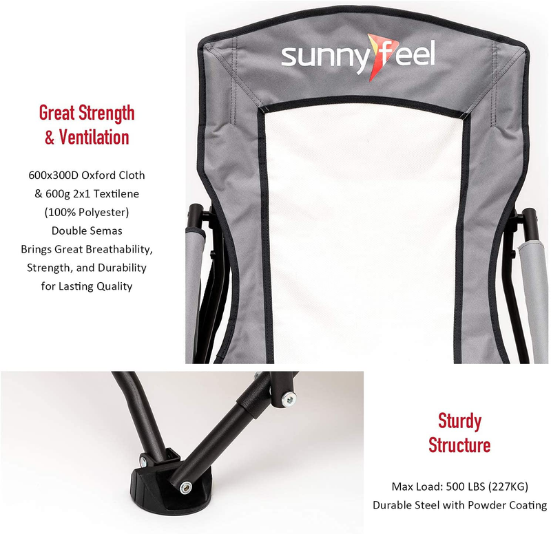 SUNNYFEEL Folding Camping Chair, Low Beach Chair Lightweight with Mesh Back,Cup Holder,Side Pocket,Padded Armrest,Sling, Portable Camp Chairs for Outdoor Picnic Fishing Lawn Concert (Grey) Sporting Goods > Outdoor Recreation > Camping & Hiking > Camp Furniture Sunnyfeel   