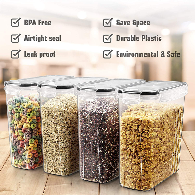 Large Cereal & Dry Food Storage Containers, Wildone Airtight Cereal Storage Containers for Sugar, Flour, Snack, Baking Supplies, Leak-Proof with Black Locking Lids - Set of 6 (4L /135.3Oz) Home & Garden > Kitchen & Dining > Food Storage Wildone   