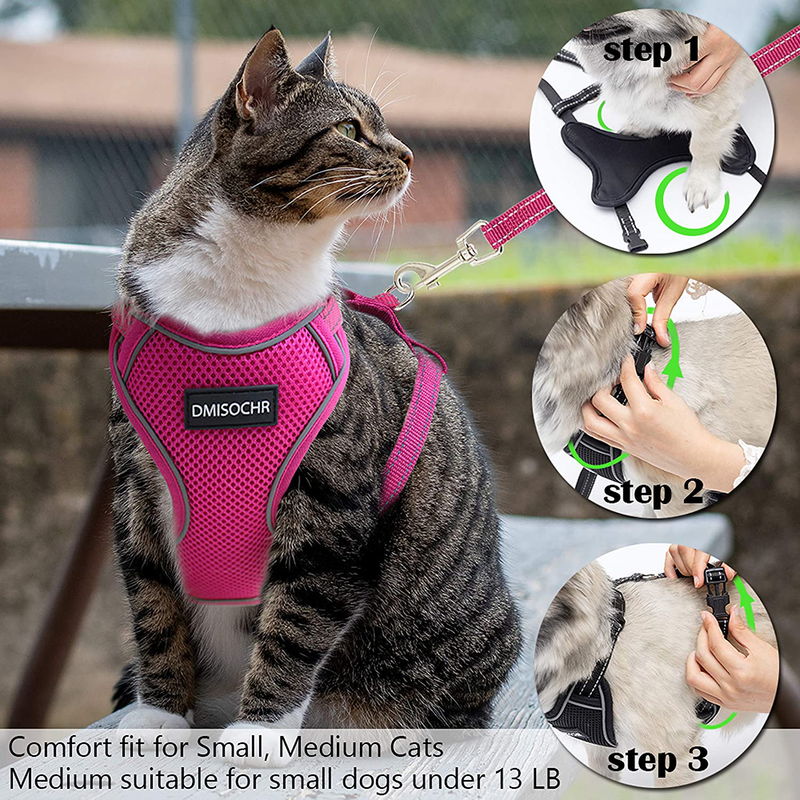 DMISOCHR Cat Harness and Leash Set - Escape Proof Safe Cat Vest Harness for Walking Outdoor - Reflective Adjustable Soft Mesh Breathable Body Harness - Easy Control for Small, Medium, Large Cats Animals & Pet Supplies > Pet Supplies > Cat Supplies > Cat Apparel DMISOCHR   