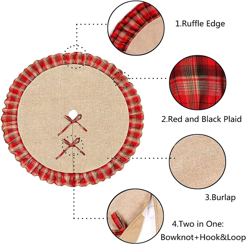 Cneng Christmas Tree Skirt 48 Inch Black and Red Buffalo Plaid Ruffle Tree Skirt Double Layers Burlap Tree Skirt for Christmas Home Decor New Year Party Holiday Decoration Home & Garden > Decor > Seasonal & Holiday Decorations > Christmas Tree Skirts Cneng   