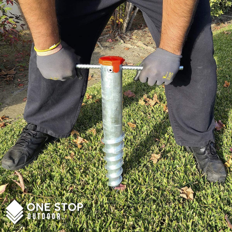 One Stop Outdoor United Premium No Dig Ground Anchor - Round Post & Flag Pole Base Ground Mount - Screw in Post Stake, 21" Inch Long, (Fits Round Poles 1” - 2 1/4" Inch) (Galvanized)