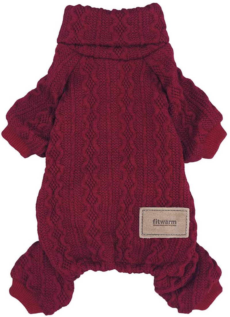 Fitwarm Thermal Knitted Dog Pajamas Pet Clothes Doggie Turtleneck PJS Lightweight Puppy Sweater Doggy Winter Coat Outfits Cat Jumpsuits Animals & Pet Supplies > Pet Supplies > Dog Supplies > Dog Apparel Fitwarm Wine Red XS 