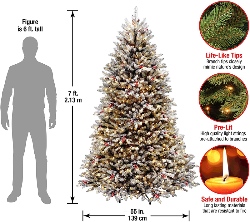 National Tree Company Pre-lit Artificial Christmas Tree | Includes Pre-strung White Lights and Stand | Flocked with Pine Cones, Red Berries and Snow | Dunhill Frosted Fir - 7 ft Home & Garden > Decor > Seasonal & Holiday Decorations > Christmas Tree Stands National Tree   