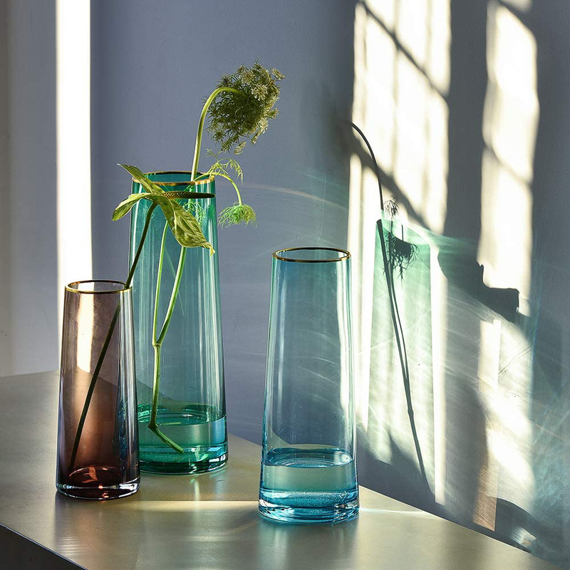 Cyl Home Vase Flower Arrangement Optic Color Glass Vases with Golden Rim Decor Table Centerpieces Trumpet Shape Accent for Dining Living Room Wedding Gift, 12.6'' H x 4.7'' D, Green Home & Garden > Decor > Vases cyl home   