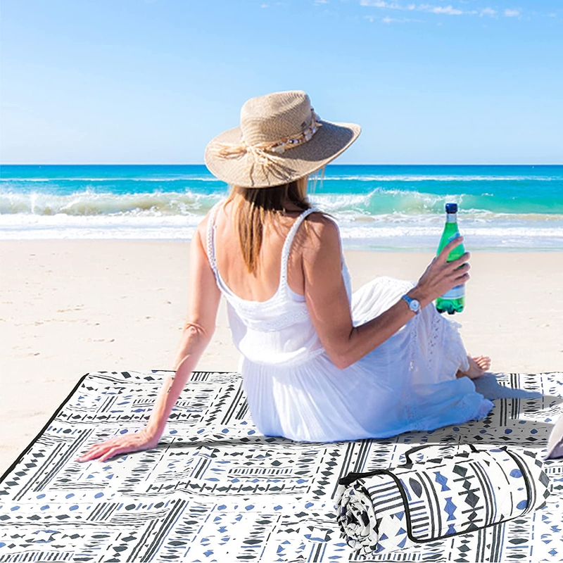 Lamivia Picnic Blankets Beach Blanket, 80''x80'' Thick Outdoor Mat with 3-Layers, Waterproof Foldable Extra Large Sandproof Machine Washable, Oversized XL for Camping Park Grass Home & Garden > Lawn & Garden > Outdoor Living > Outdoor Blankets > Picnic Blankets Lamivia Dark Blue Pattern  