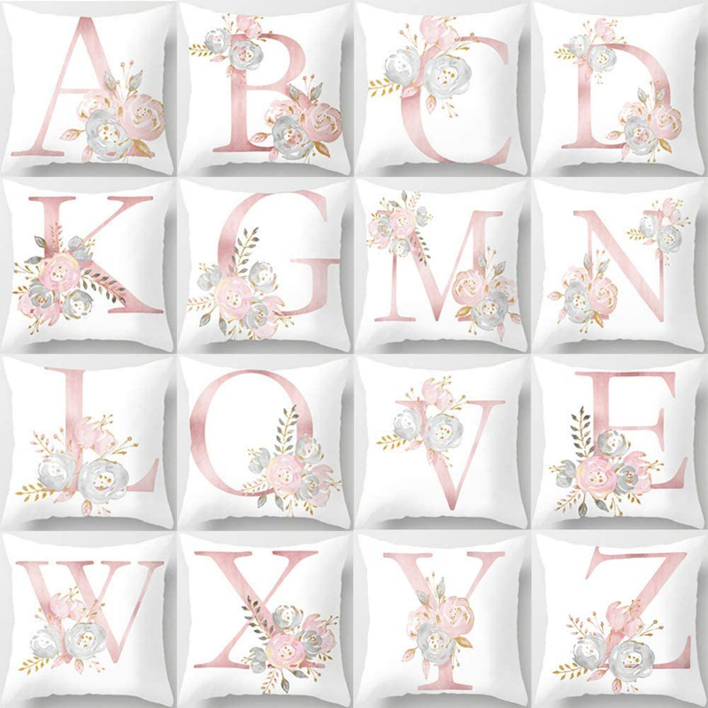 Eanpet Throw Pillow Covers Alphabet Decorative Pillow Cases ABC Letter Flowers Cushion Covers 18 X 18 Inch Square Pillow Protectors for Sofa Couch Bedroom Car Chair Home Decor (C) Home & Garden > Decor > Chair & Sofa Cushions Eanpet   