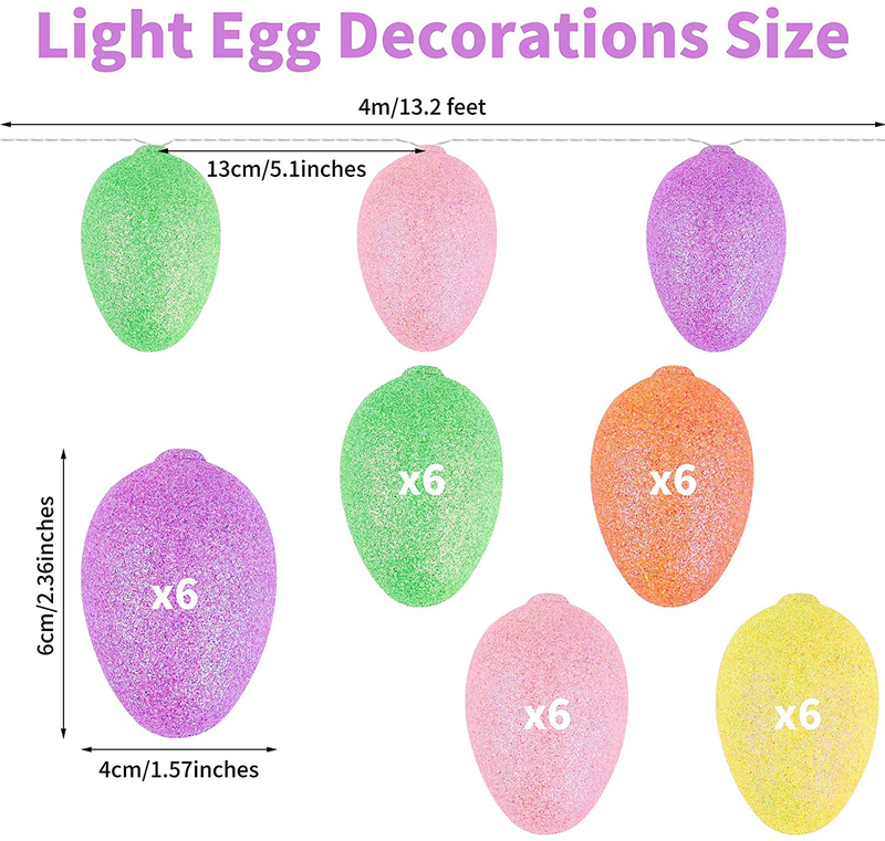ELCOHO 13.2 Feet 30 Lights Easter Eggs LED String Lights Bright Color Glitter Easter Egg Decoration for Easter Decoration Home Tree Banister Party Home & Garden > Decor > Seasonal & Holiday Decorations ELCOHO   