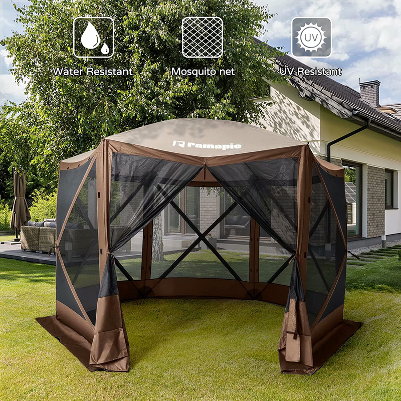 Pamapic 12 x 12 Portable Pop up Gazebo, Outdoor Camping Gazebo Tent, UV Protection Tent, Includes Carrying Bag (Brown) Home & Garden > Lawn & Garden > Outdoor Living > Outdoor Structures > Canopies & Gazebos Pamapic   