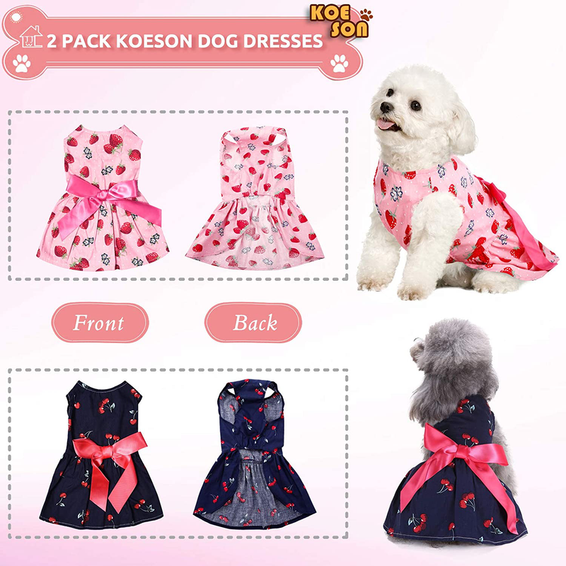 KOESON 2 Pack Dog Dresses Pet Princess Skirts with Ribbon Bowknot, Cute Puppy Sundress Spring Summer Shirts Vest for Small Dogs Cats, Pet Apparel Clothes Doggie Costume for Wedding Holiday Birthday Animals & Pet Supplies > Pet Supplies > Cat Supplies > Cat Apparel KOESON   