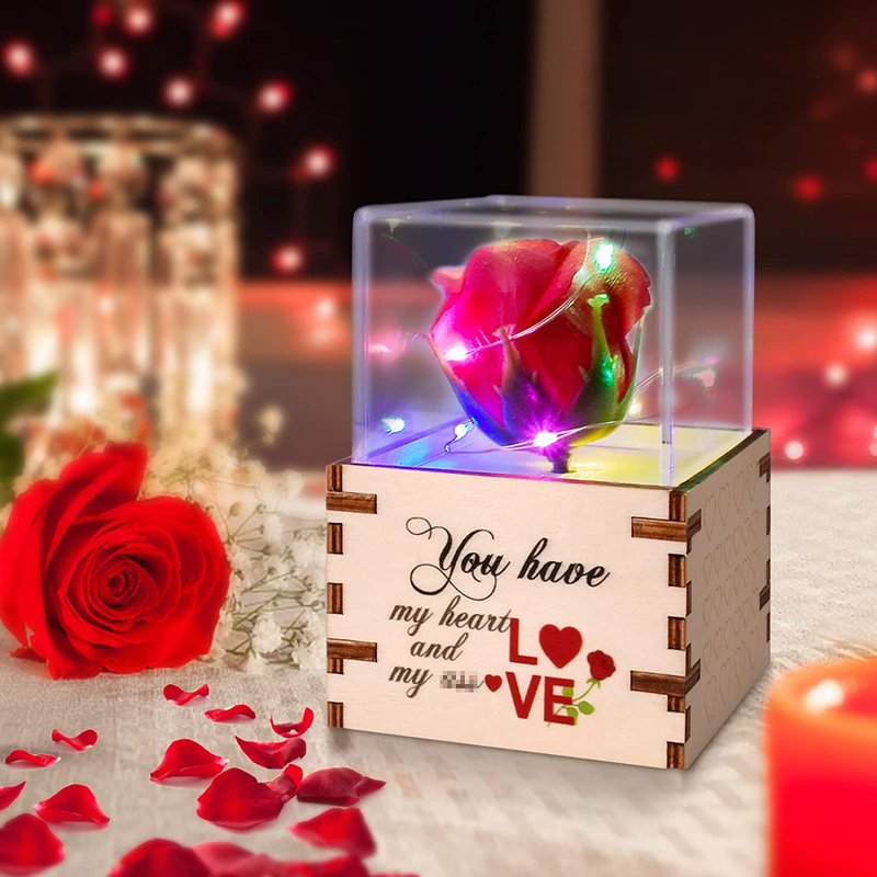 KUCHEY Valentines Day Gifts for Her Women Girlfriends Enchanted Red Silk Rose Lamp with 3 Mode LED Fairy String Lights Music Box for Valentines Day Mothers Day Anniversary Wedding Birthday Gifts Home & Garden > Decor > Seasonal & Holiday Decorations KUCHEY   
