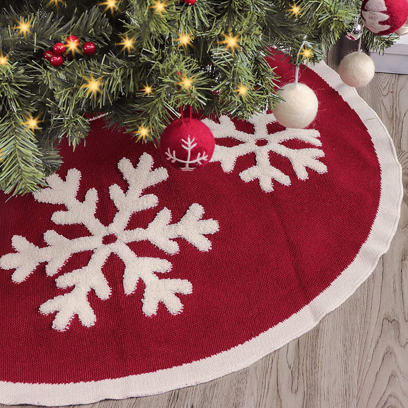 LimBridge Knitted Christmas Tree Skirt, 48 Inches Knitted Christmas Decorations, Wine Red Heavy Yarn Xmas Holiday Decoration with White Snowflakes, Burgundy and Cream Home & Garden > Decor > Seasonal & Holiday Decorations > Christmas Tree Skirts LimBridge Default Title  