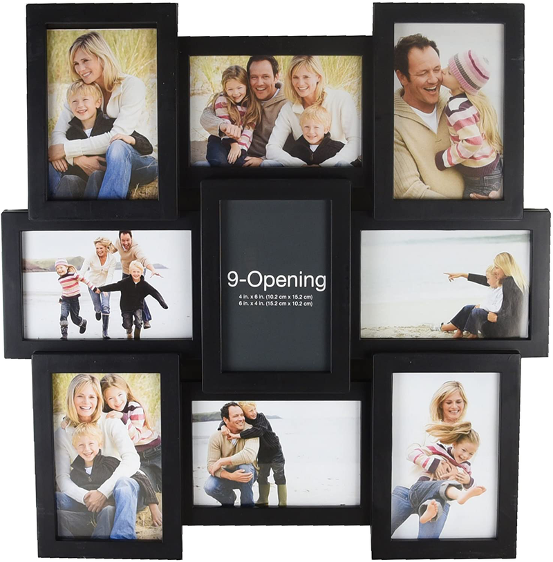 Melannco 18 x 18 Inch 9 Opening Photo Collage Frame, Displays Four 4x6 and Five 6x4 Inch Photos, Black Home & Garden > Decor > Picture Frames MELANNCO Black 9 Opening 