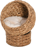 Pawhut 20" Natural Braided Banana Leaf Elevated Cat Bed Basket with Cushion Animals & Pet Supplies > Pet Supplies > Cat Supplies > Cat Beds PawHut Brown  