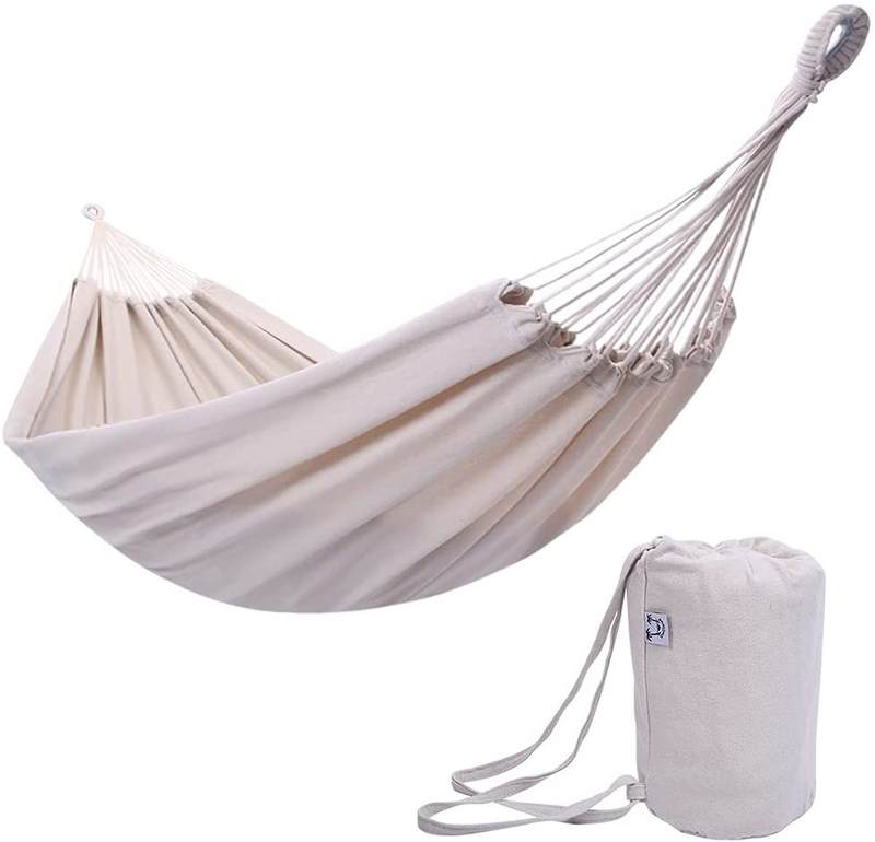 OnCloud Extra Long and Wide Double Hammock for Travel Camping Backyard, Porch, Outdoor or Indoor Use, Carrying Pouch Included (Beige) Home & Garden > Lawn & Garden > Outdoor Living > Hammocks ONCLOUD Beige  