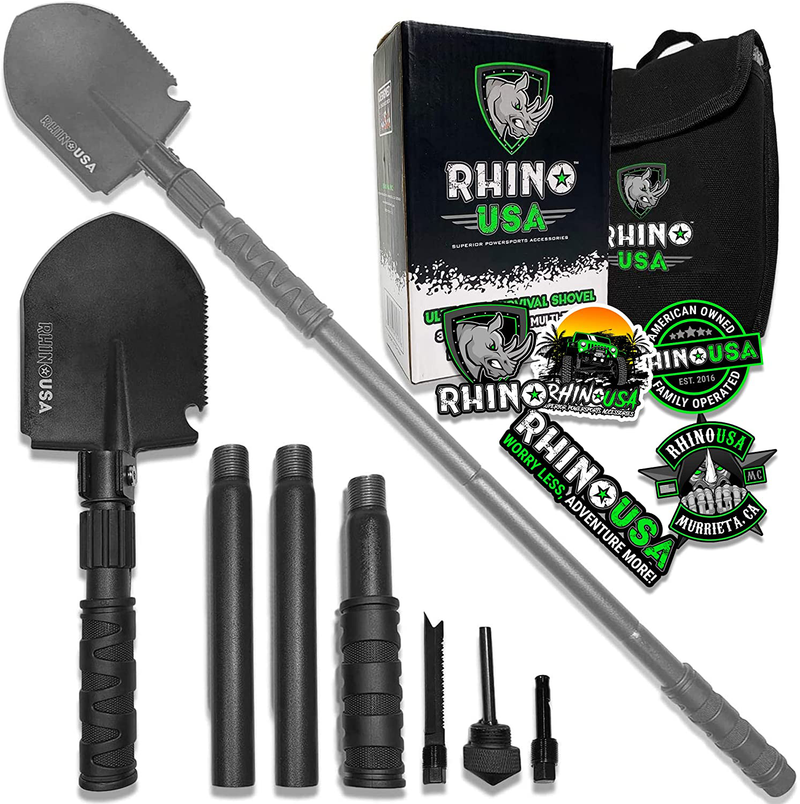 RHINO USA Folding Survival Shovel W/Pick - Heavy Duty Carbon Steel Military Style Entrenching Tool for off Road, Camping, Gardening, Beach, Digging Dirt, Sand, Mud & Snow. Sporting Goods > Outdoor Recreation > Camping & Hiking > Camping Tools Rhino USA Survival Shovel  